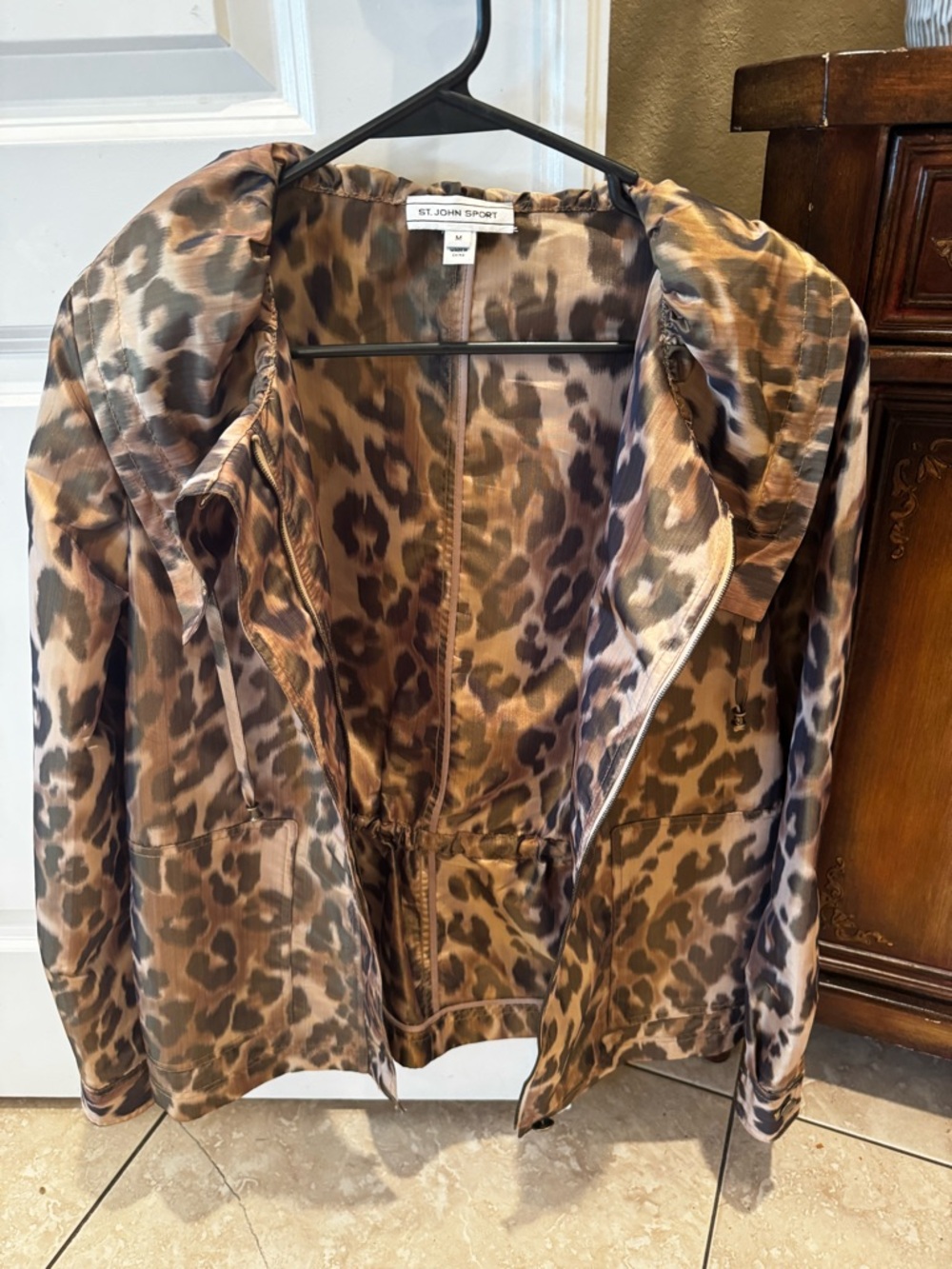 St. John Sport Leopard Satin Jacket - Brown Animal Print - Picture 6 of 6